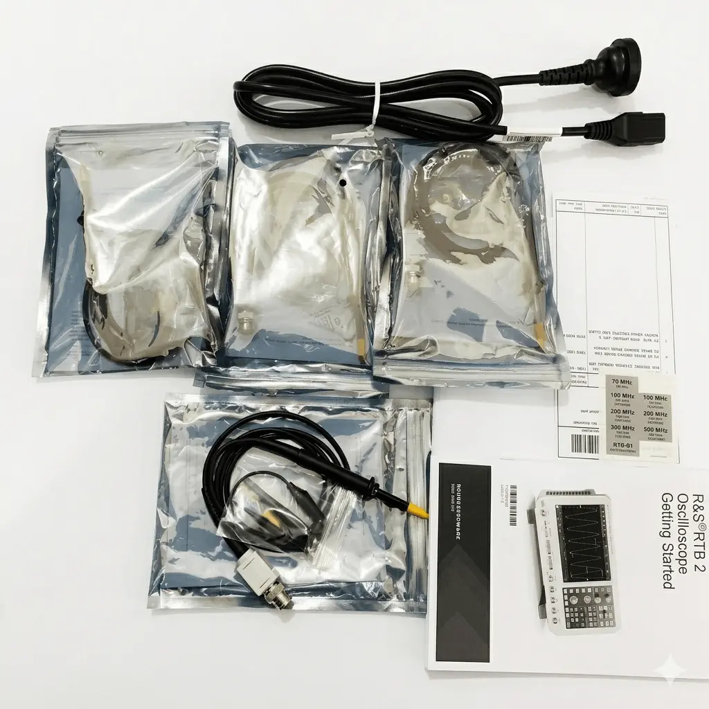 متعلقات جعبه، پروب ها و دفترچه راهنمای اسیلوسکوپ Rohde & Schwarz RTB2004