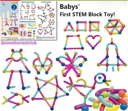بازی ساختنی مغناطیسی مهره و میله 108 تکه