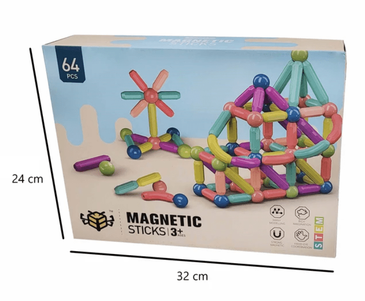 بازی ساختنی مغناطیسی مهره و میله 64 تکه - تصویر 2