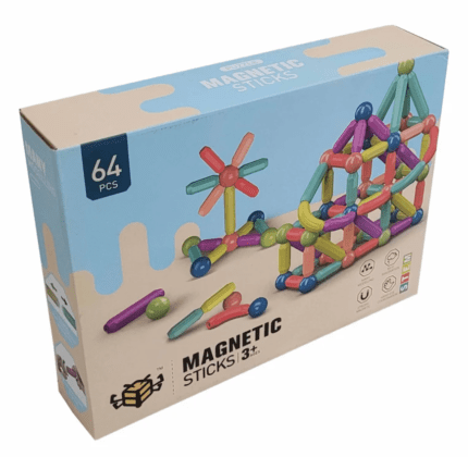 بازی ساختنی مغناطیسی مهره و میله 64 تکه