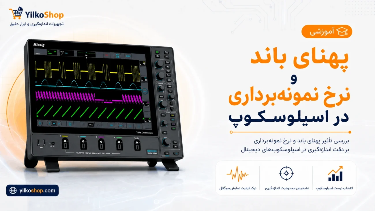 نمایش چند سیگنال روی صفحه اسیلوسکوپ تبلتی Micsig برای نمایش تأثیر پهنای باند و نرخ نمونه‌برداری