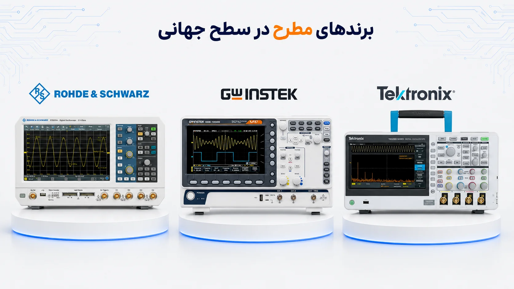 برندهای مطرح و فوقحرفهای اسیلوسکوپ رومیزی در سطح جهانی مانند تکترونیکس، گودویل و رود اند شوارتز مناسب صنایع حساس