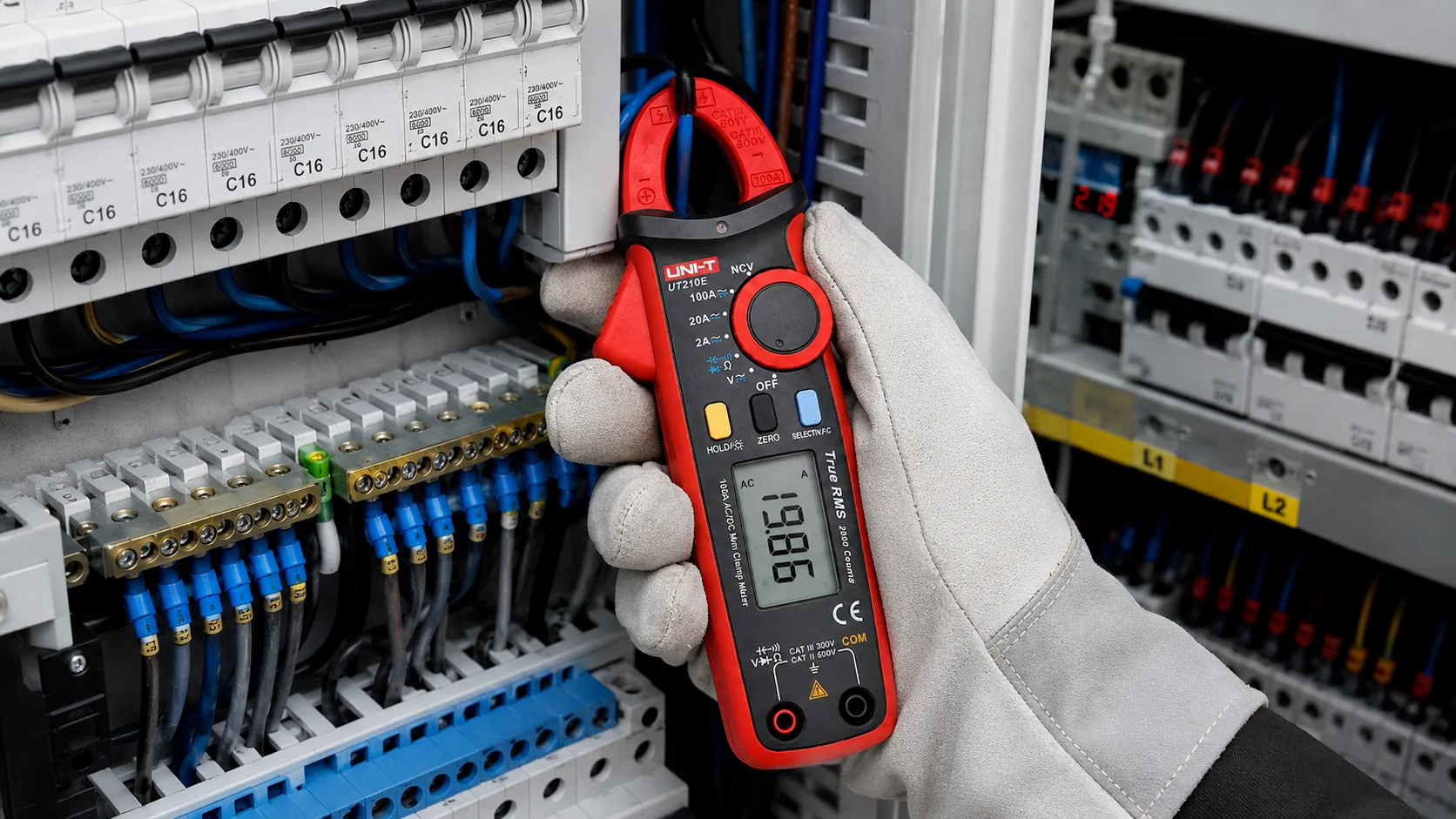 کلمپمتر UNI-T UT210E برای اندازهگیری جریان در تابلو برق